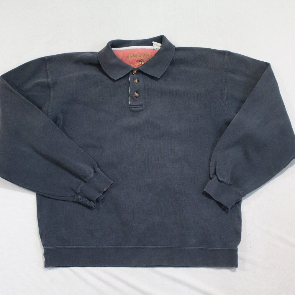 Orvis Navy Blue Long-Sleeve Polo Sweatshirt